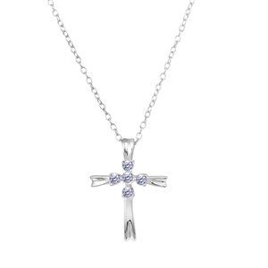Rhodium Plated 925 Sterling Silver Simple Cross Necklace with CZ